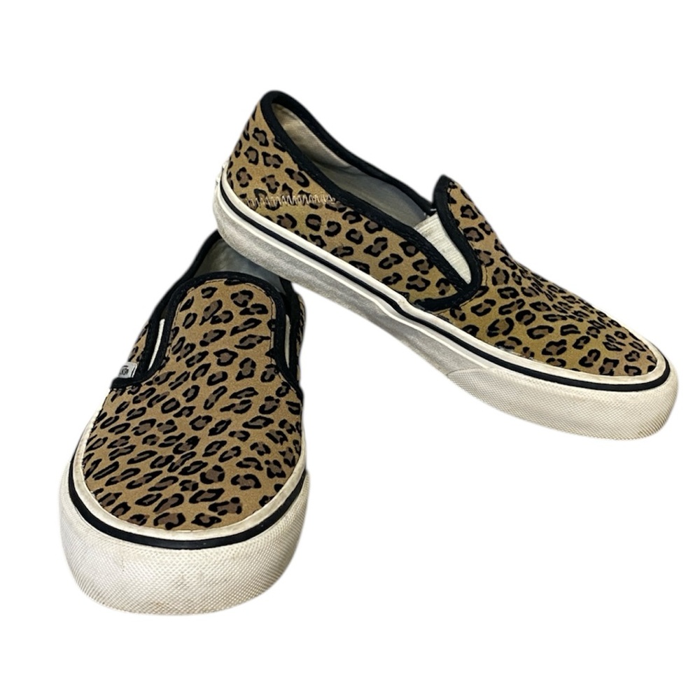 Vans Leopard Print Slip-On Sneakers in Tan and Black